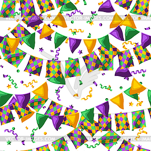 Seamless pattern with flags in Mardi Gras colors - vector clipart