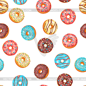 Seamless pattern with glaze donuts and sprinkles - vector clip art