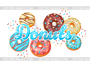 Card with glaze donuts and sprinkles - vector clipart