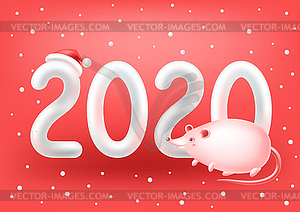 Funny mouse or rat symbol of New Year greeting card - vector image