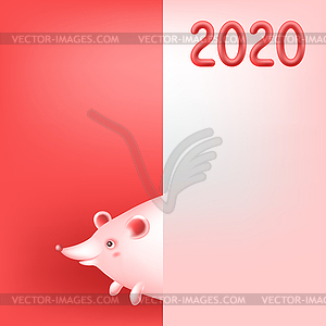Funny mouse or rat symbol of New Year greeting card - vector clipart