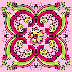 Mexican talavera ceramic tile pattern with flowers - vector clip art