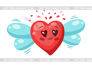 Cute flying heart. Valentine Day greeting card - vector clipart / vector image