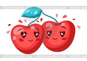 Cute couple of cherries in love. Valentine Day - vector image