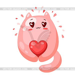 Cute cat in love with heart. Valentine Day - vector clip art