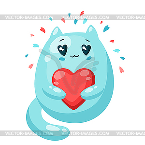 Милый кот влюблен в сердце. День Святого Валентина - клипарт в векторе / векторное изображение