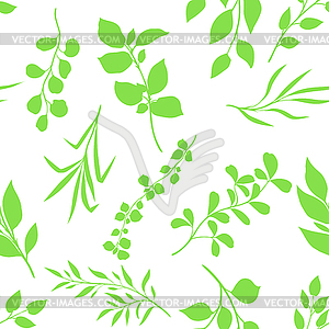 Seamless pattern of sprigs with green leaves - vector clipart