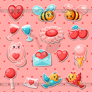 Happy Valentine Day set of stickers - vector clipart