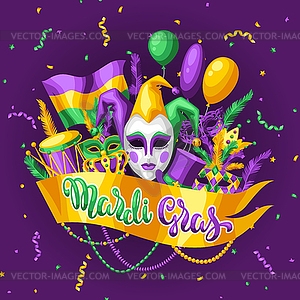 Mardi Gras вечеринка приветствие или пригласительный билет - иллюстрация в векторном формате