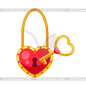 День Святого Валентина замок в форме сердца с ключом - клипарт в формате EPS