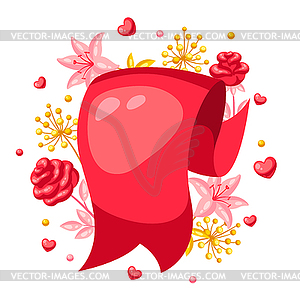 Ribbon with romantic flowers. Valentine Day - vector clipart