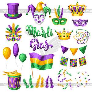 Mardi Gras party set of items - vector clipart