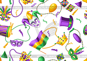 Mardi Gras party seamless pattern - color vector clipart