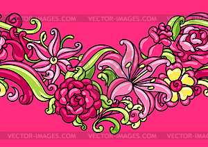 Seamless pattern with roses and lilies - vector image