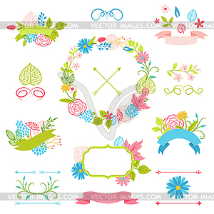 Set of decorative ribbons with spring flowers - vector clip art