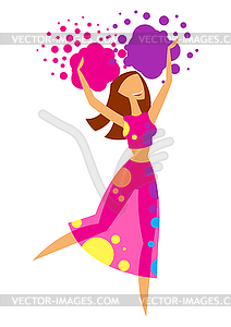 Happy dansing girl throw paint - vector clip art