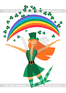 Irish fantastic character leprechaun girl. Saint - color vector clipart