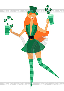 Irish fantastic character leprechaun girl. Saint - vector image