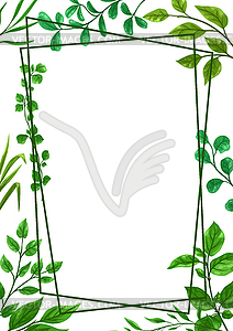 Frame of sprigs with green leaves - vector clipart