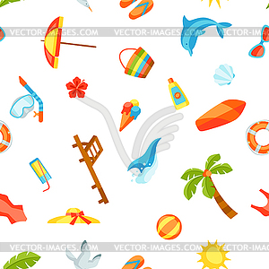 Seamless pattern with summer and beach objects - vector image