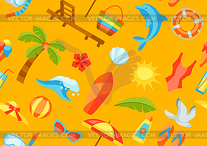 Seamless pattern with summer and beach objects - vector clipart
