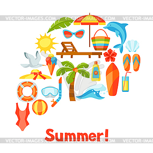 Print with summer and beach objects - vector image