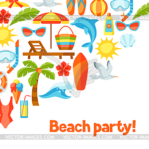 Background with summer and beach objects - vector clipart