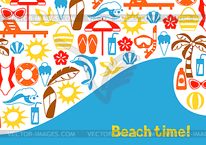 Background with summer and beach objects - vector image