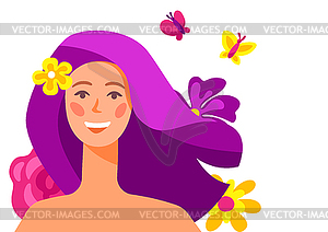 Beautiful girl with flowers - vector image