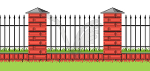 Bricks fence with forging - royalty-free vector clipart