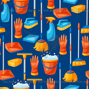 Housekeeping seamless pattern with cleaning items - color vector clipart