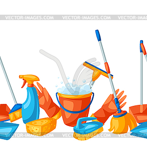 Housekeeping seamless pattern with cleaning items - vector image