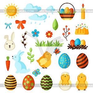 Happy Easter set of holiday items - vector clip art