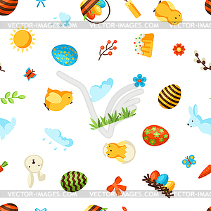 Happy Easter seamless pattern with holiday items - vector clipart