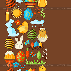 Happy Easter seamless pattern with holiday items - vector clip art