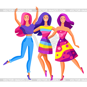 Three dancing girls - vector image