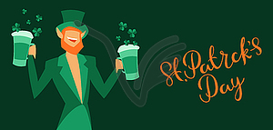 Saint Patricks Day greeting card with leprechaun - vector image