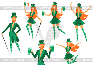 Set of Irish fantastic characters leprechauns. Sain - vector clipart