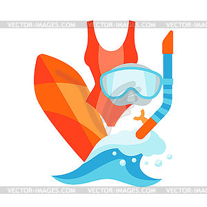 Summer with surfing and diving - vector image