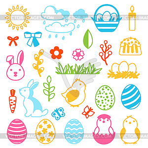 Happy Easter set of holiday items - vector clip art