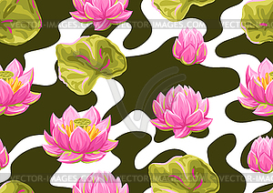 Seamless pattern with lotus flowers. Water lily - vector image