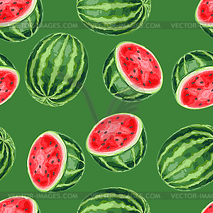 Seamless pattern with watermelons and slices - vector clip art