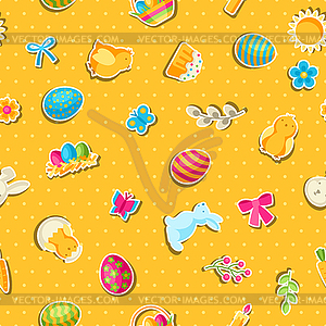 Happy Easter seamless pattern with holiday stickers - vector clip art