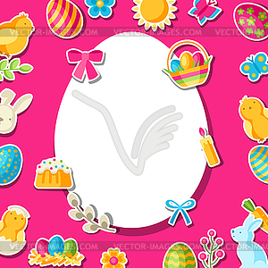 Happy Easter greeting card with holiday stickers - stock vector clipart