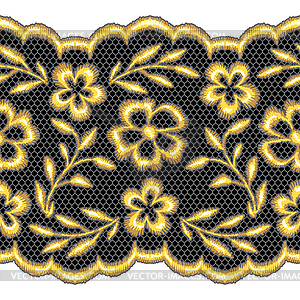 Lace seamless pattern with gold flowers - vector clipart