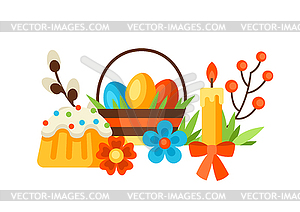Happy Easter background with holiday items - vector EPS clipart