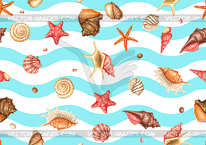 Seamless pattern with seashells. Tropical underwate - vector clip art