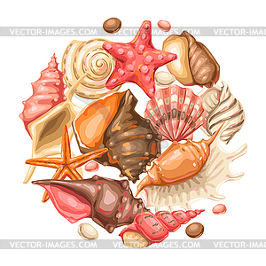 Background with seashells. Tropical underwater - vector image