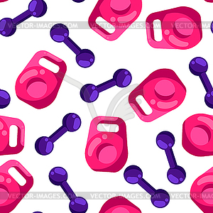 Seamless pattern with kettlebells and dumbbells in - vector clip art