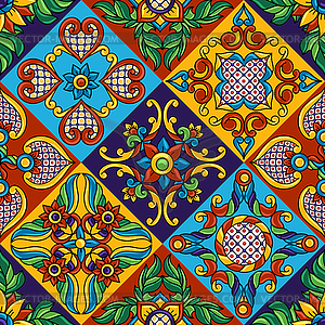 Mexican talavera ceramic tile seamless pattern. - vector clipart